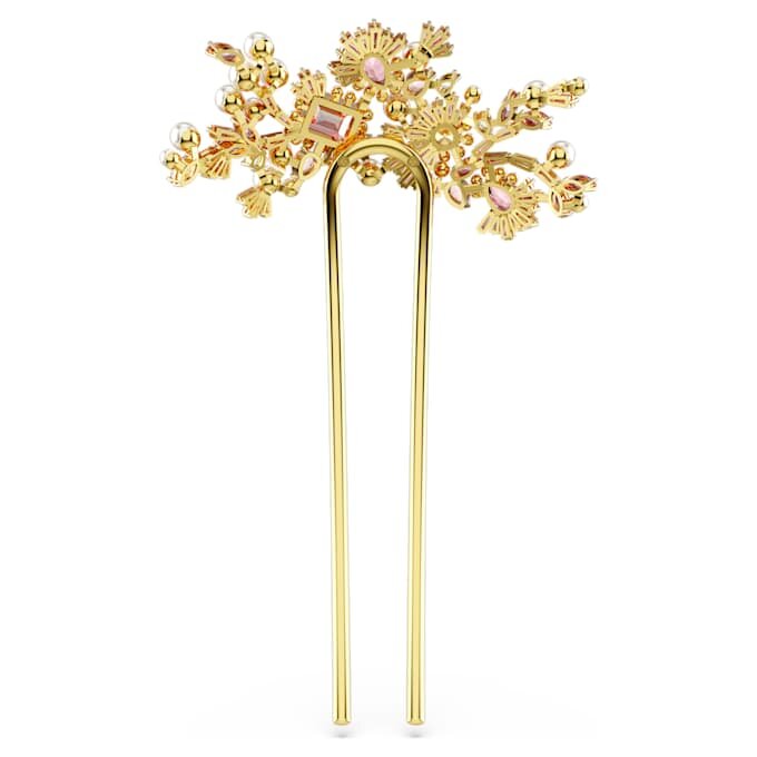 Agrafă de păr Gema cu perle de cristal, tăieturi mixte, floare, roz, placată cu aur Agrafă de păr Gema cu perle de cristal, tăieturi mixte, floare, roz, placată cu aur