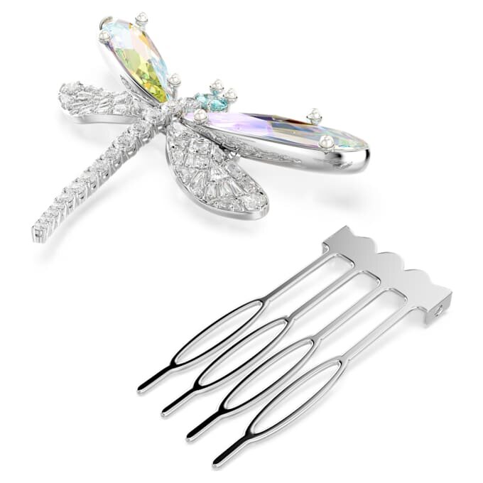 Ariana Grande X Swarovski Broșă și accesoriu pentru păr cu perle de cristal, tăieturi mixte, libelulă, alb, placat cu rodiu Ariana Grande X Swarovski Broșă și accesoriu pentru păr cu perle de cristal, tăieturi mixte, libelulă, alb, placat cu rodiu
