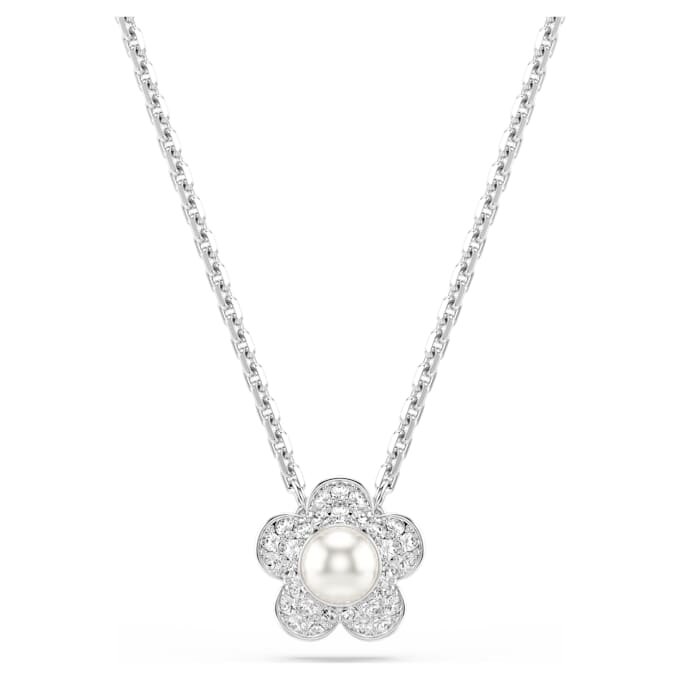 Ariana Grande X Swarovski Pandantiv cu perlă de cristal, tăietură rotundă, floare, alb, placat cu rodiu Ariana Grande X Swarovski Pandantiv cu perlă de cristal, tăietură rotundă, floare, alb, placat cu rodiu