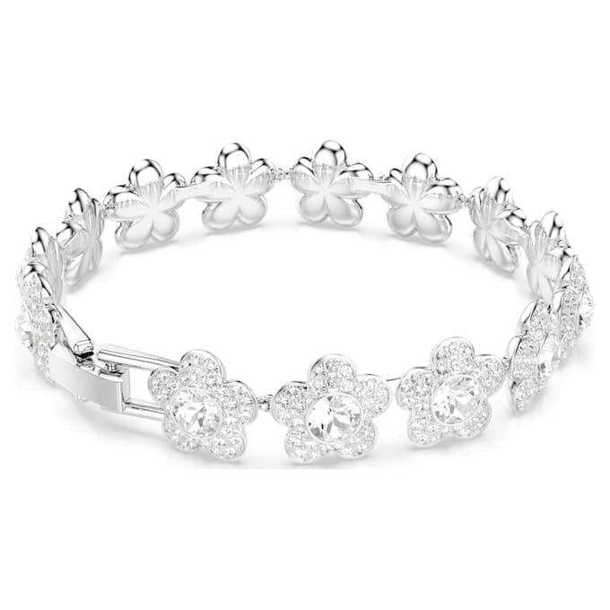 Brățară Ariana Grande X Swarovski cu cristale rotunde, flori, albă, placată cu rodiu Brățară Ariana Grande X Swarovski cu cristale rotunde, flori, albă, placată cu rodiu