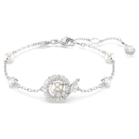Brățară Șarpe cu perle de cristal, tăieturi mixte, Anul Șarpelui, albă, placată cu rodiu Brățară Șarpe cu perle de cristal, tăieturi mixte, Anul Șarpelui, albă, placată cu rodiu