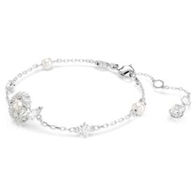 Brățară Șarpe cu perle de cristal, tăieturi mixte, Anul Șarpelui, albă, placată cu rodiu Brățară Șarpe cu perle de cristal, tăieturi mixte, Anul Șarpelui, albă, placată cu rodiu