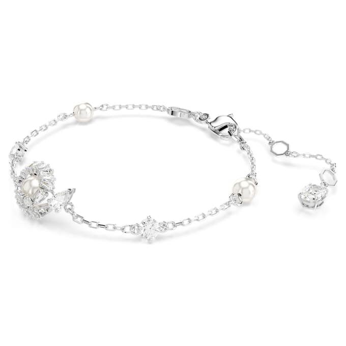 Brățară Șarpe cu perle de cristal, tăieturi mixte, Anul Șarpelui, albă, placată cu rodiu Brățară Șarpe cu perle de cristal, tăieturi mixte, Anul Șarpelui, albă, placată cu rodiu