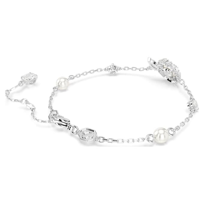 Brățară Șarpe cu perle de cristal, tăieturi mixte, Anul Șarpelui, albă, placată cu rodiu Brățară Șarpe cu perle de cristal, tăieturi mixte, Anul Șarpelui, albă, placată cu rodiu