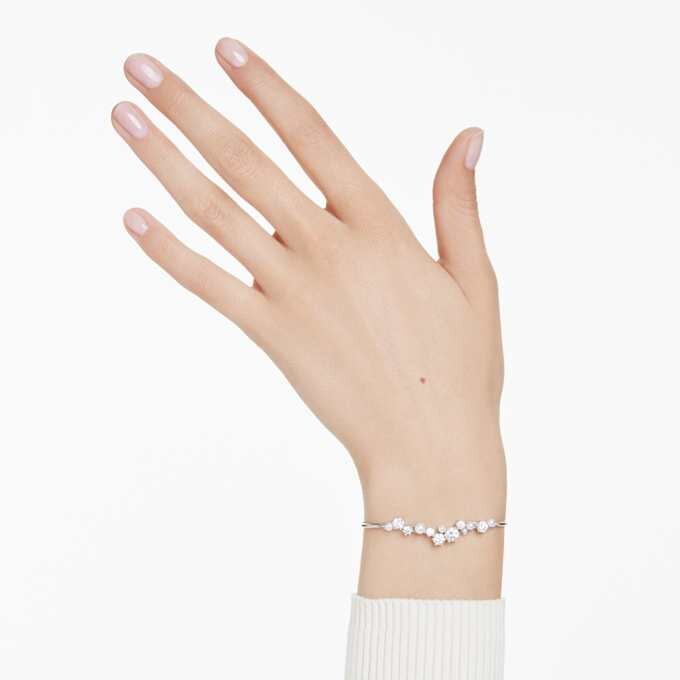 Brățară Constella cu perle de cristal, tăieturi rotunde, albă, placată cu rodiu Brățară Constella cu perle de cristal, tăieturi rotunde, albă, placată cu rodiu