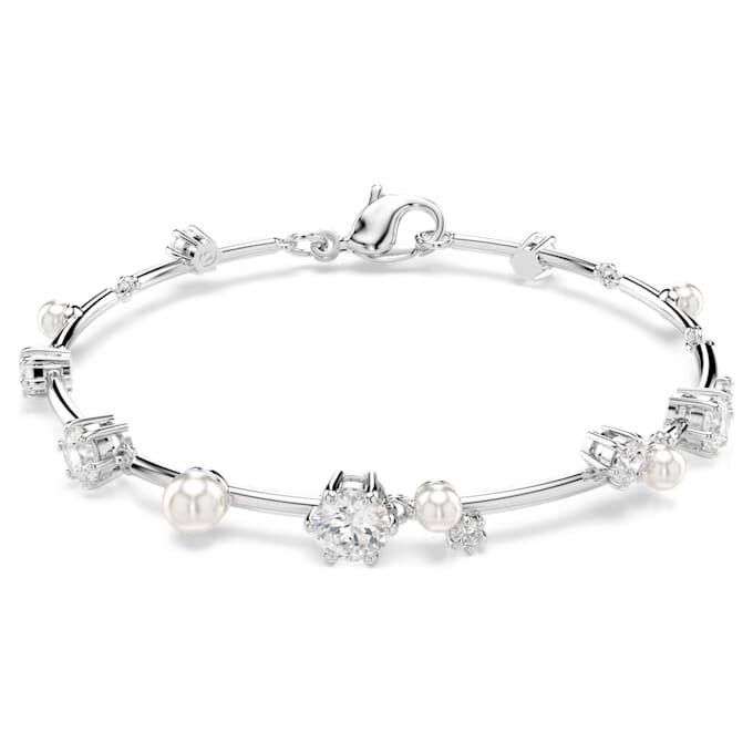 Brățară Constella cu perle de cristal, tăieturi rotunde, alb, placată cu rodiu Brățară Constella cu perle de cristal, tăieturi rotunde, alb, placată cu rodiu