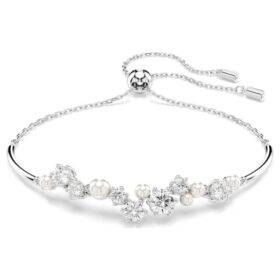 Brățară Constella cu perle de cristal, tăieturi rotunde, albă, placată cu rodiu