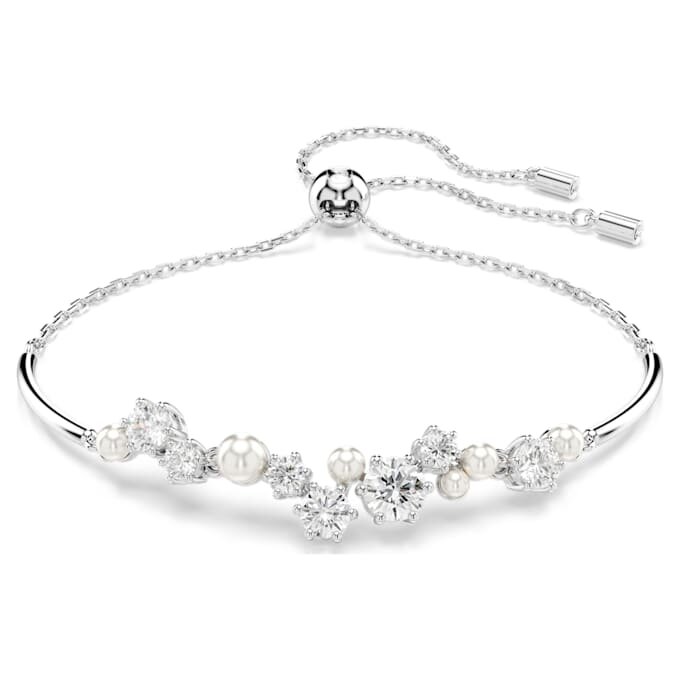 Brățară Constella cu perle de cristal, tăieturi rotunde, albă, placată cu rodiu Brățară Constella cu perle de cristal, tăieturi rotunde, albă, placată cu rodiu