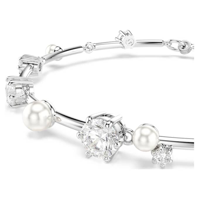 Brățară Constella cu perle de cristal, tăieturi rotunde, alb, placată cu rodiu Brățară Constella cu perle de cristal, tăieturi rotunde, alb, placată cu rodiu