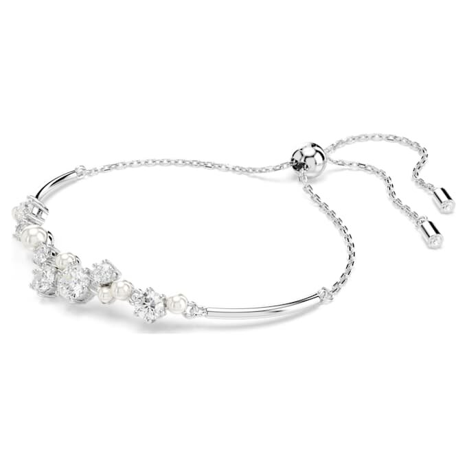 Brățară Constella cu perle de cristal, tăieturi rotunde, albă, placată cu rodiu Brățară Constella cu perle de cristal, tăieturi rotunde, albă, placată cu rodiu