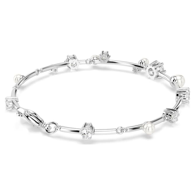 Brățară Constella cu perle de cristal, tăieturi rotunde, alb, placată cu rodiu Brățară Constella cu perle de cristal, tăieturi rotunde, alb, placată cu rodiu