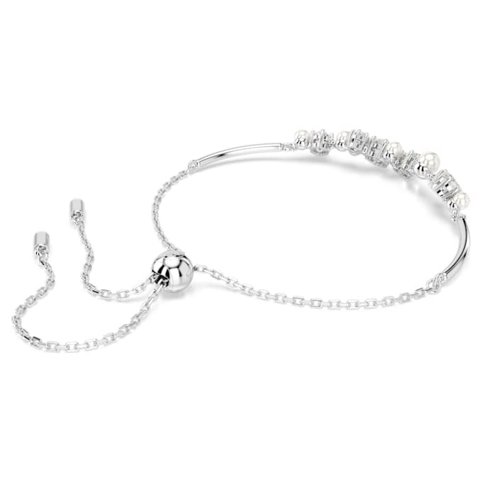 Brățară Constella cu perle de cristal, tăieturi rotunde, albă, placată cu rodiu Brățară Constella cu perle de cristal, tăieturi rotunde, albă, placată cu rodiu