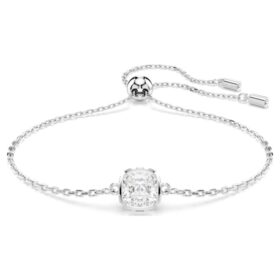 Brățară cu piatră zodiacală, tăietură pătrată, aprilie, albă, placată cu rodiu