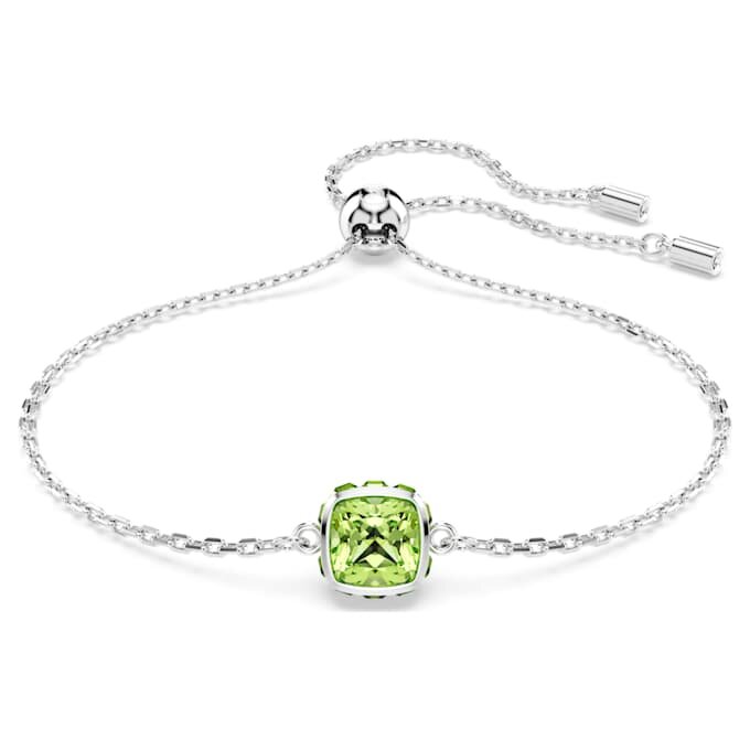 Brățară cu piatră zodiacală, tăietură pătrată, august, verde, placată cu rodiu Brățară cu piatră zodiacală, tăietură pătrată, august, verde, placată cu rodiu