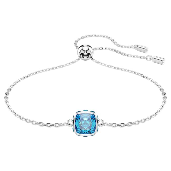 Brățară cu piatră zodiacală, tăietură pătrată, decembrie, albastră, placată cu rodiu Brățară cu piatră zodiacală, tăietură pătrată, decembrie, albastră, placată cu rodiu