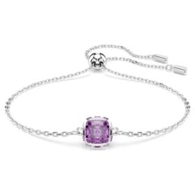 Brățară cu piatră zodiacală, tăietură pătrată, februarie, violet, placată cu rodiu