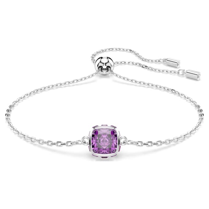Brățară cu piatră zodiacală, tăietură pătrată, februarie, violet, placată cu rodiu Brățară cu piatră zodiacală, tăietură pătrată, februarie, violet, placată cu rodiu