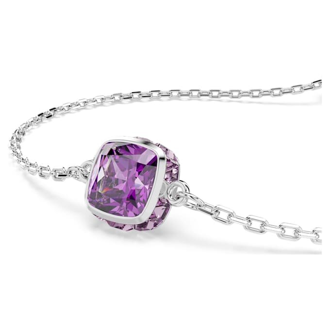 Brățară cu piatră zodiacală, tăietură pătrată, februarie, violet, placată cu rodiu Brățară cu piatră zodiacală, tăietură pătrată, februarie, violet, placată cu rodiu