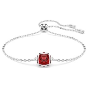 Brățară cu piatră zodiacală, tăietură pătrată, ianuarie, roșu, placată cu rodiu