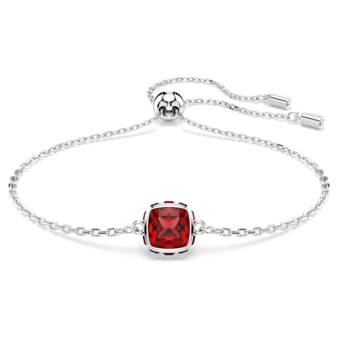 Brățară cu piatră zodiacală, tăietură pătrată, ianuarie, roșu, placată cu rodiu Brățară cu piatră zodiacală, tăietură pătrată, ianuarie, roșu, placată cu rodiu
