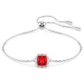 Brățară cu piatră zodiacală, tăietură pătrată, iulie, roșu, placată cu rodiu