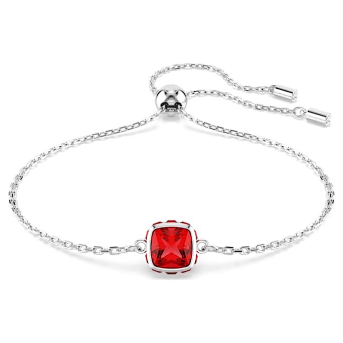 Brățară cu piatră zodiacală, tăietură pătrată, iulie, roșu, placată cu rodiu Brățară cu piatră zodiacală, tăietură pătrată, iulie, roșu, placată cu rodiu