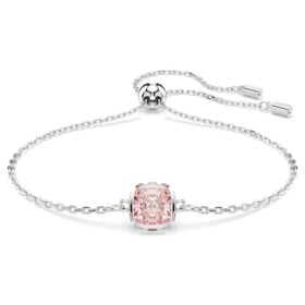 Brățară cu piatră zodiacală, tăietură pătrată, iunie, roz, placată cu rodiu