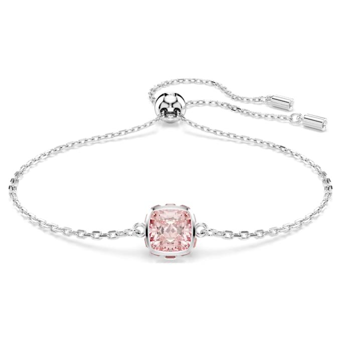 Brățară cu piatră zodiacală, tăietură pătrată, iunie, roz, placată cu rodiu Brățară cu piatră zodiacală, tăietură pătrată, iunie, roz, placată cu rodiu