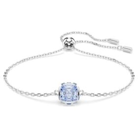 Brățară cu piatră zodiacală, tăietură pătrată, martie, albastră, placată cu rodiu Brățară cu piatră zodiacală, tăietură pătrată, martie, albastră, placată cu rodiu