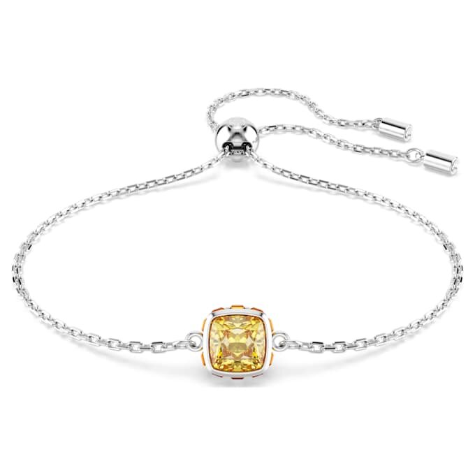Brățară cu piatră zodiacală, tăietură pătrată, noiembrie, galben, placată cu rodiu Brățară cu piatră zodiacală, tăietură pătrată, noiembrie, galben, placată cu rodiu