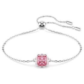 Brățară cu piatră zodiacală, tăietură pătrată, octombrie, roz, placată cu rodiu Brățară cu piatră zodiacală, tăietură pătrată, octombrie, roz, placată cu rodiu