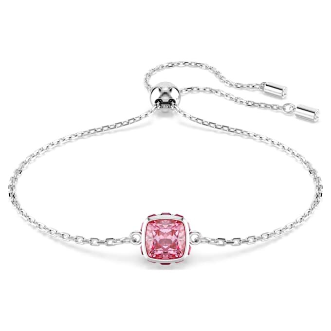 Brățară cu piatră zodiacală, tăietură pătrată, octombrie, roz, placată cu rodiu Brățară cu piatră zodiacală, tăietură pătrată, octombrie, roz, placată cu rodiu
