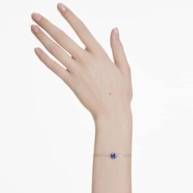 Brățară cu piatră zodiacală, tăietură pătrată, septembrie, albastru, placată cu rodiu Brățară cu piatră zodiacală, tăietură pătrată, septembrie, albastru, placată cu rodiu