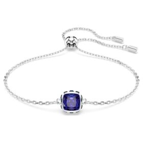 Brățară cu piatră zodiacală, tăietură pătrată, septembrie, albastru, placată cu rodiu Brățară cu piatră zodiacală, tăietură pătrată, septembrie, albastru, placată cu rodiu