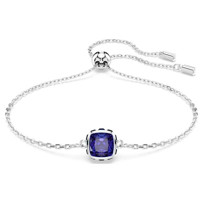 Brățară cu piatră zodiacală, tăietură pătrată, septembrie, albastru, placată cu rodiu Brățară cu piatră zodiacală, tăietură pătrată, septembrie, albastru, placată cu rodiu