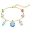 Brățară Gema cu tăieturi mixte, cristale atârnătoare, multicoloră, placată în nuanță aurie Brățară Gema cu tăieturi mixte, cristale atârnătoare, multicoloră, placată în nuanță aurie