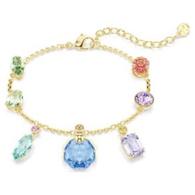 Brățară Gema cu tăieturi mixte, cristale atârnătoare, multicoloră, placată în nuanță aurie Brățară Gema cu tăieturi mixte, cristale atârnătoare, multicoloră, placată în nuanță aurie