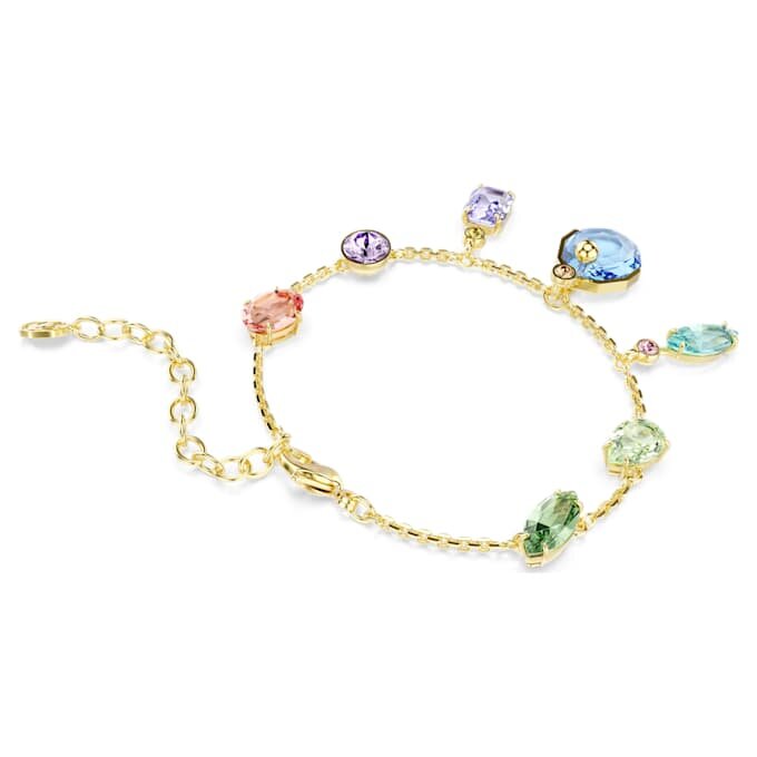 Brățară Gema cu tăieturi mixte, cristale atârnătoare, multicoloră, placată în nuanță aurie Brățară Gema cu tăieturi mixte, cristale atârnătoare, multicoloră, placată în nuanță aurie
