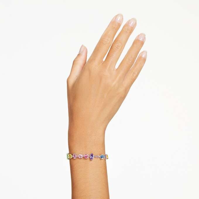 Brățară Gema cu tăieturi mixte, multicoloră, placată cu rodiu Brățară Gema cu tăieturi mixte, multicoloră, placată cu rodiu