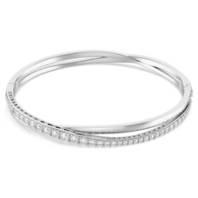 Brățară Hyperbola cu tăietură rotundă, albă, placată cu rodiu Brățară Hyperbola cu tăietură rotundă, albă, placată cu rodiu