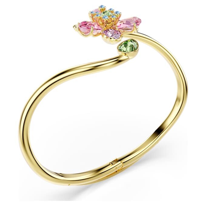 Brățară Idyllia cu tăieturi mixte, flori, multicoloră, placată în nuanțe aurii Brățară Idyllia cu tăieturi mixte, flori, multicoloră, placată în nuanțe aurii