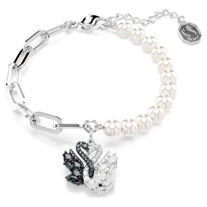 Brățară „Lebădă” cu perle de cristal, lebădă, negru, finisaj din metale mixte Brățară „Lebădă” cu perle de cristal, lebădă, negru, finisaj din metale mixte