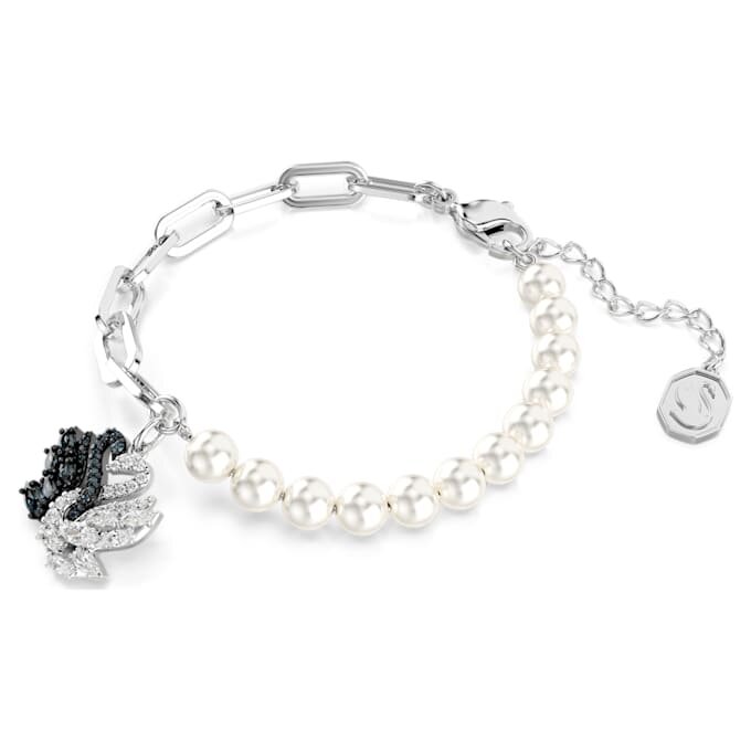 Brățară „Lebădă” cu perle de cristal, lebădă, negru, finisaj din metale mixte Brățară „Lebădă” cu perle de cristal, lebădă, negru, finisaj din metale mixte