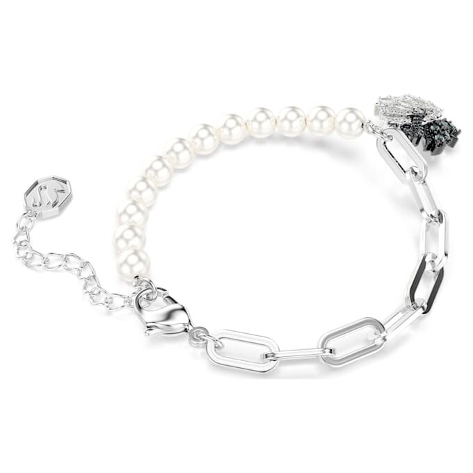 Brățară „Lebădă” cu perle de cristal, lebădă, negru, finisaj din metale mixte Brățară „Lebădă” cu perle de cristal, lebădă, negru, finisaj din metale mixte