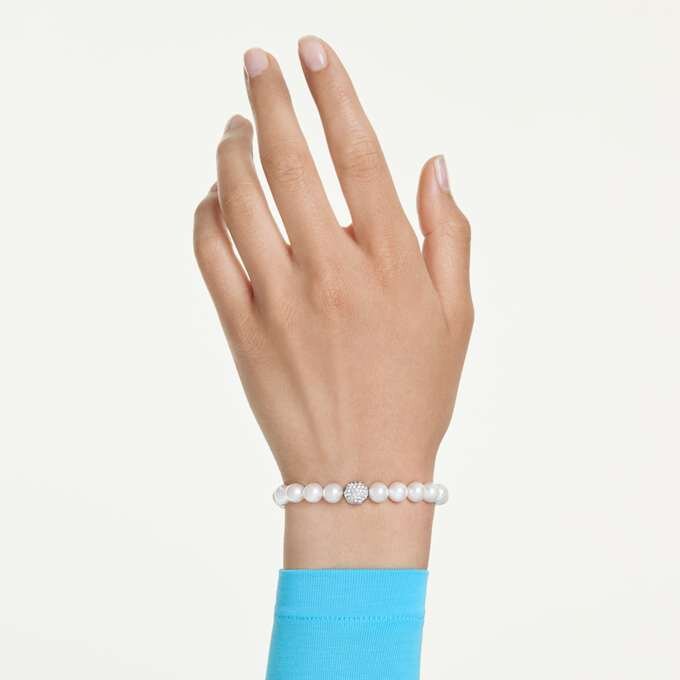 Brățară Matrix cu perle de cristal, albă, placată cu rodiu Brățară Matrix cu perle de cristal, albă, placată cu rodiu