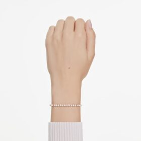 Brățară Matrix cu perle de cristal, tăieturi rotunde, alb, placată cu aur roz Brățară Matrix cu perle de cristal, tăieturi rotunde, alb, placată cu aur roz