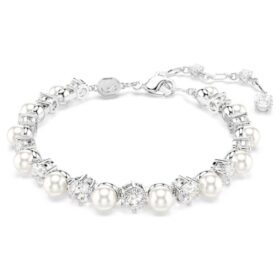 Brățară Matrix Tennis cu perle de cristal, tăietură rotundă, albă, placată cu rodiu Brățară Matrix Tennis cu perle de cristal, tăietură rotundă, albă, placată cu rodiu