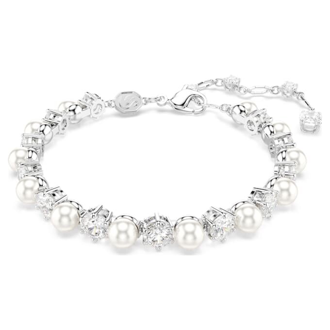 Brățară Matrix Tennis cu perle de cristal, tăietură rotundă, albă, placată cu rodiu Brățară Matrix Tennis cu perle de cristal, tăietură rotundă, albă, placată cu rodiu