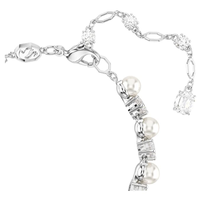 Brățară Matrix Tennis cu perle de cristal, tăietură rotundă, albă, placată cu rodiu Brățară Matrix Tennis cu perle de cristal, tăietură rotundă, albă, placată cu rodiu