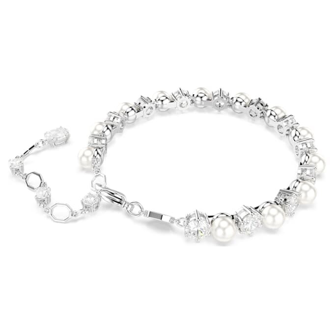 Brățară Matrix Tennis cu perle de cristal, tăietură rotundă, albă, placată cu rodiu Brățară Matrix Tennis cu perle de cristal, tăietură rotundă, albă, placată cu rodiu